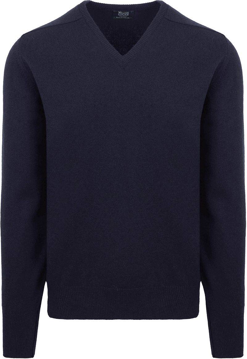 William Lockie V-Ausschnitt Pullover Lammwolle Dunkelblau - Größe M von William Lockie