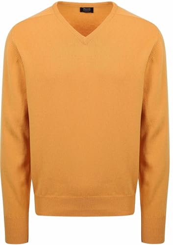 William Lockie V-Ausschnitt Pullover Lammwolle Gelb - Grösse M - Herren - Bekleidung - Regular-fit - Wolle - Perfekt für Herbst und Winter von William Lockie