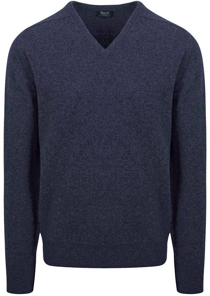 William Lockie V-Ausschnitt Pullover Lammwolle Indigo Melange - Größe XL von William Lockie