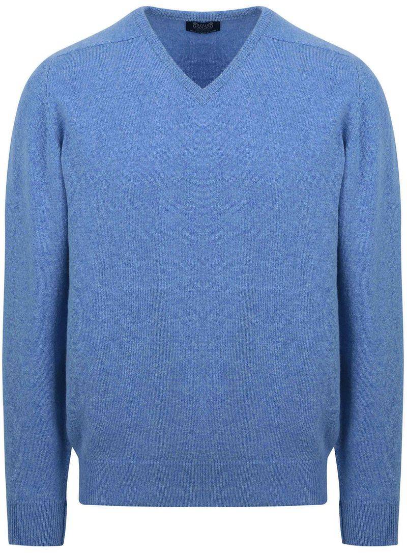 William Lockie V-Ausschnitt Pullover Lammwolle Jeans Melange - Größe M von William Lockie