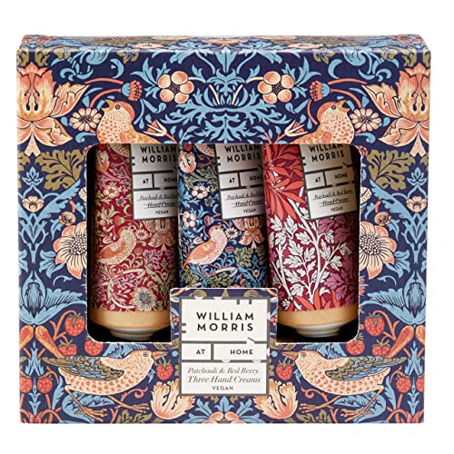 William Morris At Home Handcreme 3 x 30 ml, Feuchtigkeitspflege angereichert mit Sheabutter und ätherischen Ölen, Patchouli und Rote Beere, Reisegröße, vegan und tierversuchsfreundlich von William Morris