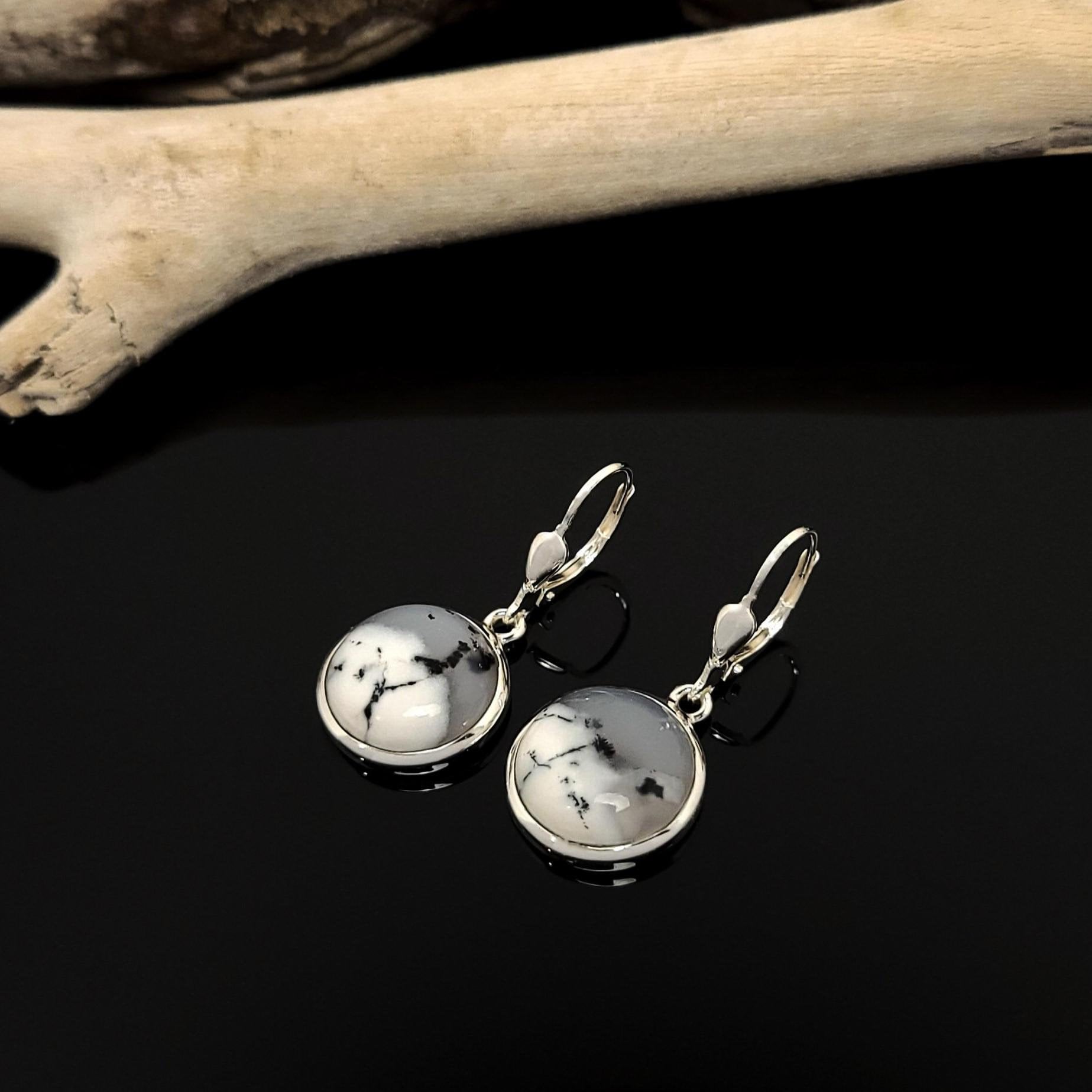 Achat Ohrhänger - Silber Ohrringe Dentritenachat Poliert Mokkastein Quarz Landschaftsachat Sterlingsilber Nickelfrei 925 von WilliamsSchmuck