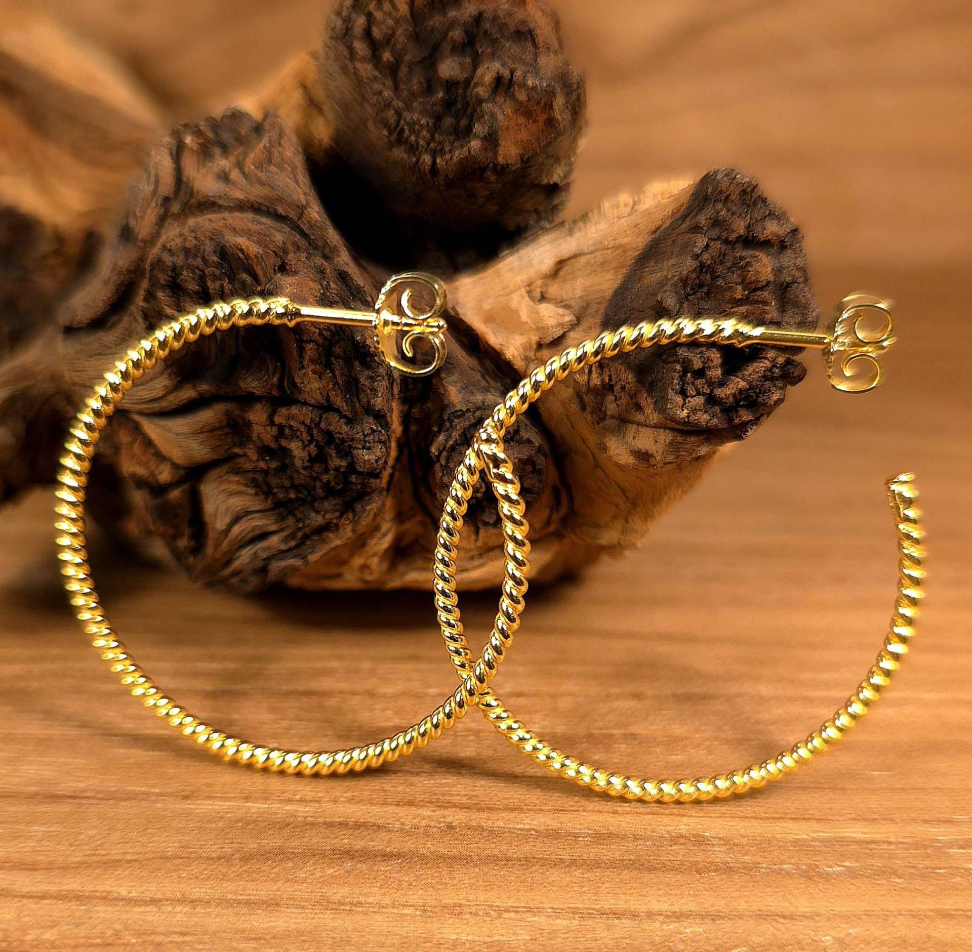 Creolen 925 Silber Ohrringe 24K Gold 36mm Durchmesser 1, 7mm Breit Nickelfrei Hochglanzpoliert Filigran Elegant Handgefertigt von WilliamsSchmuck