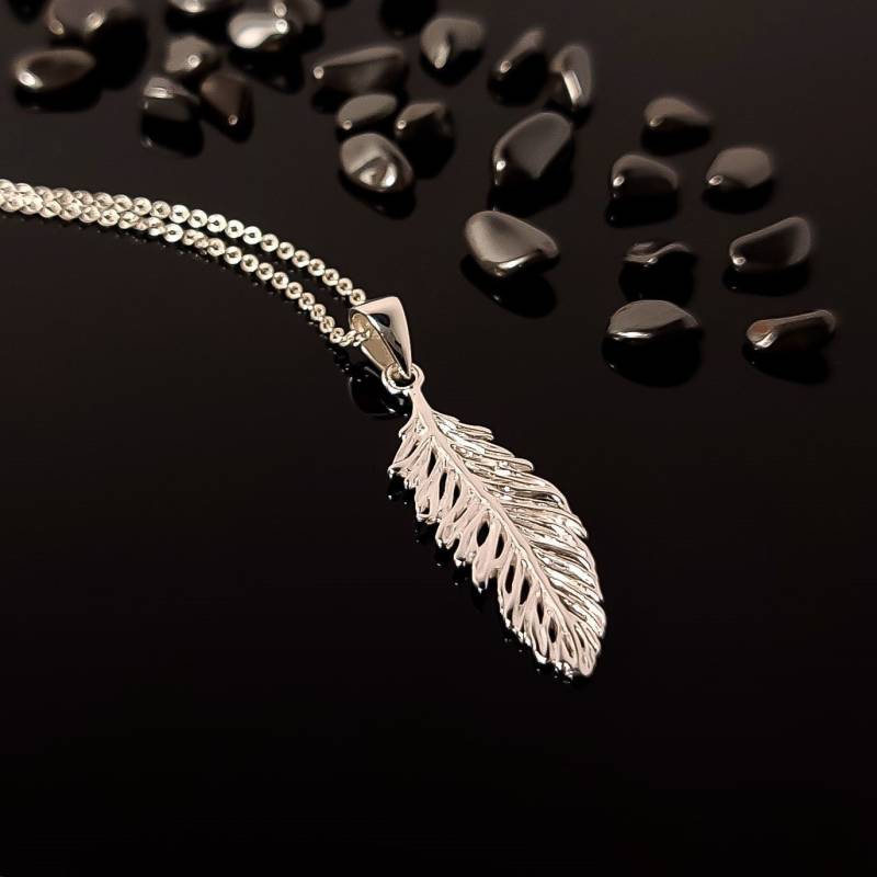 Feder Anhänger Silber 925 - Silberfeder Mit Kette Poliert Ankerkette 45 cm Lang Halskette Sterling Nickelfrei von WilliamsSchmuck