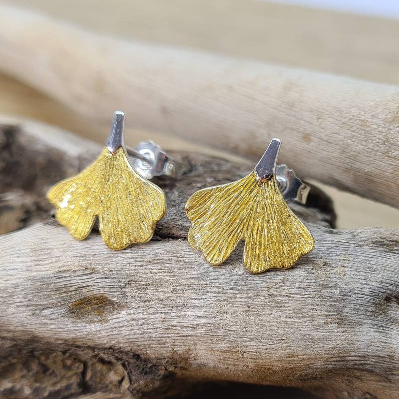 Ginkgoblatt Ohrstecker Silber 925 Nickelfrei - Ohrringe Vergoldet Kleine Ginkgo Poliert Mattiert Sterlingsilber von WilliamsSchmuck