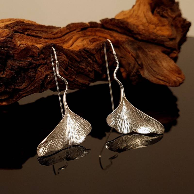 Ginkgoblattohrhänger - Ohrhänger Aus Silber Ginkgoblatt Silberohrhänger Orringe Sterlingsilber Nickelfrei Poliert von WilliamsSchmuck