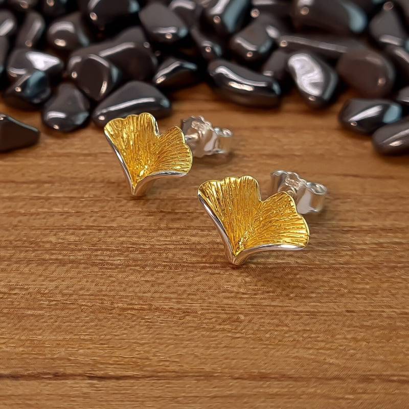 Ginkgoblattohrstecker - Silberohrstecker Vergoldet Ginkgoohrstecker Ginkgoblatt Ginkgo Ohrstecker Nickelfrei Sterlingsilber 925 von WilliamsSchmuck
