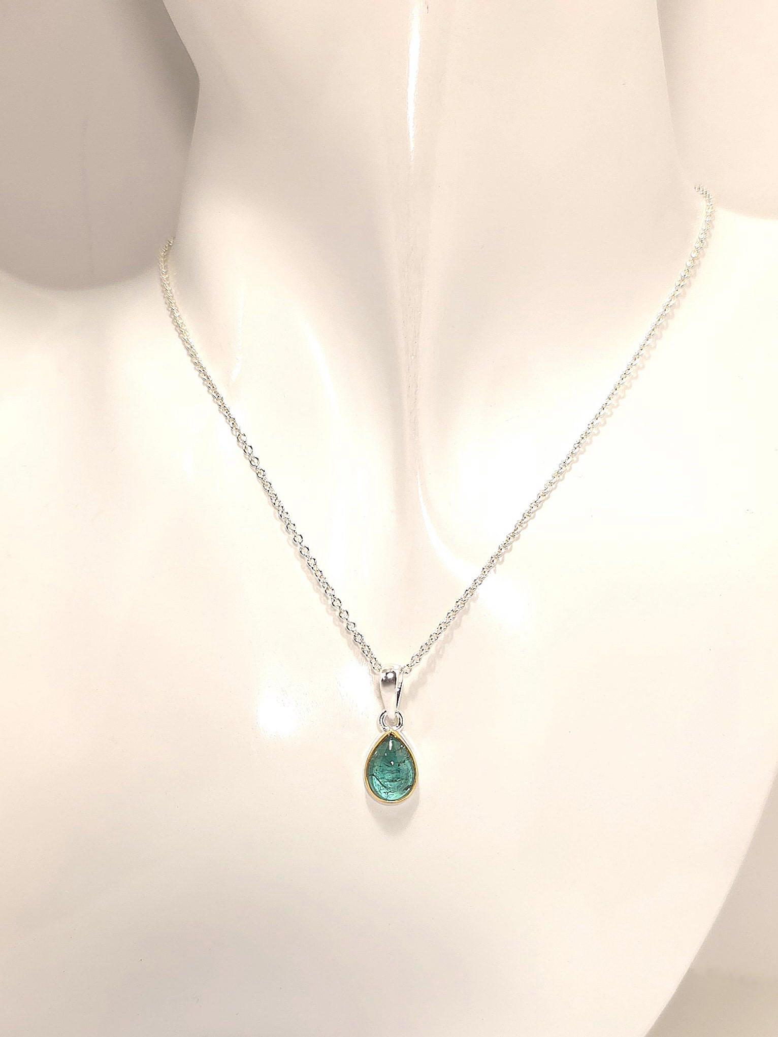 Indigolith Anhänger Silber - Blauer Turmalin Schmuck 925 Tropfenform Cabochon Vergoldeter Eismatt Matt Unbehandelt von WilliamsSchmuck