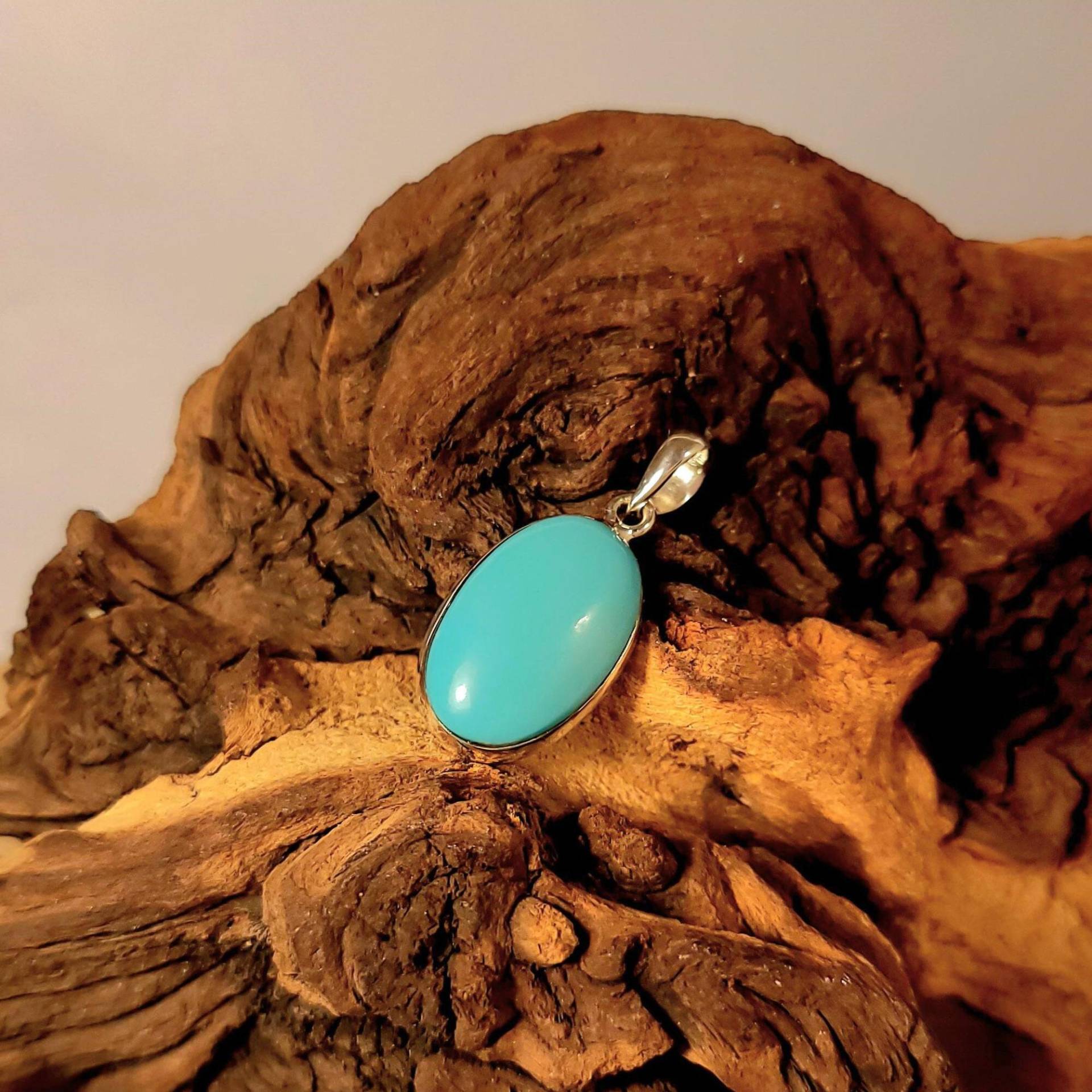 Natur Türkis Anhänger - Türkisanhänger Kettenanhänger Mit Halskette Schlichter 925 Cabochon Oval von WilliamsSchmuck