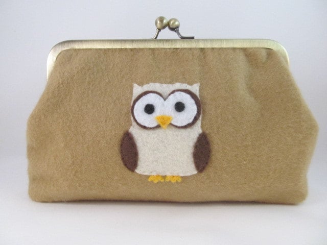 Eule-Clutch Geldbörse-Geldbeutel-Handtasche-Clipverschluß-8-Zoll-Tan-Kupplung Eule-Clutch Geldbörse-Geldbeutel-Handtasche-Clipverschluß-8-Zoll-Tan-Kupplung von WilliamsonWears