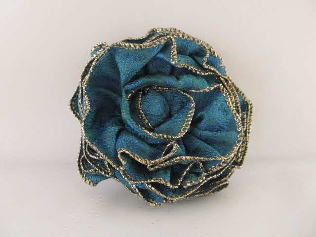 Multifunktionsleiste Rose Pin-Hair Clip-Brooch-Blue-Teal-Green-Gold von WilliamsonWears