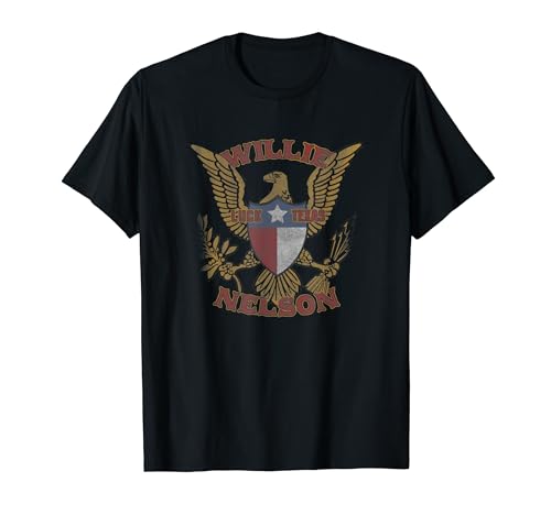 Willie Nelson Offizielles Luck Texas T-Shirt, Damen, Unisex-Erwachsene, Kurzarm, Schwarz, S, Klassische Passform, Crew Neck, Polyester-Baumwolle-Mischung von Willie Nelson