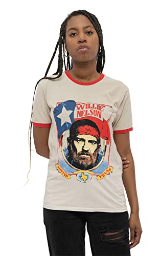 Willie Nelson Ringer T Shirt Americana Logo Nue offiziell Unisex Cream L von Willie Nelson