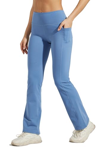 Willit Damen Fleece gefütterte Hose Yoga Bootcut Thermo Winterhose Hohe Taille Flare Leggings Wasserabweisend, Blau, Groß von WILLIT