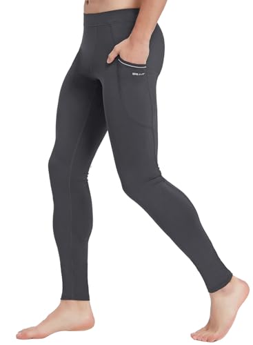 Willit Herren-Yoga-Leggings mit Seitentaschen, schnelltrocknend, Herren, Stahlgrau, Large von WILLIT