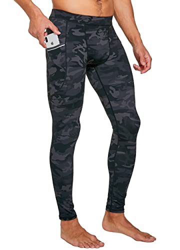 Willit Men's Active Yoga Leggings Pants Dance Running Tights with Pockets Cycling Workout Pants Quick Dry Camo Black L von WILLIT