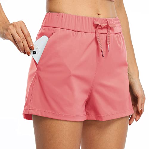 Willit Yoga-Shorts für Damen, bequem, aktiv, Laufhose, Freizeit, Workout, Wandern, Hose, Taschen, 6,3 cm, Damen, Rosa - Shell Pink, Medium von WILLIT