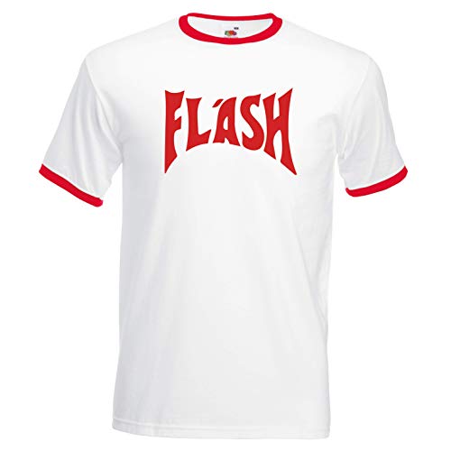 Flash Lightning Bolt T-Shirt - Herren Retro 80er Comic Movie Merch Geschenk Weihnachten 100% gekämmte Baumwolle High Density Extreme Comfort, weiß, S von Bhgytec