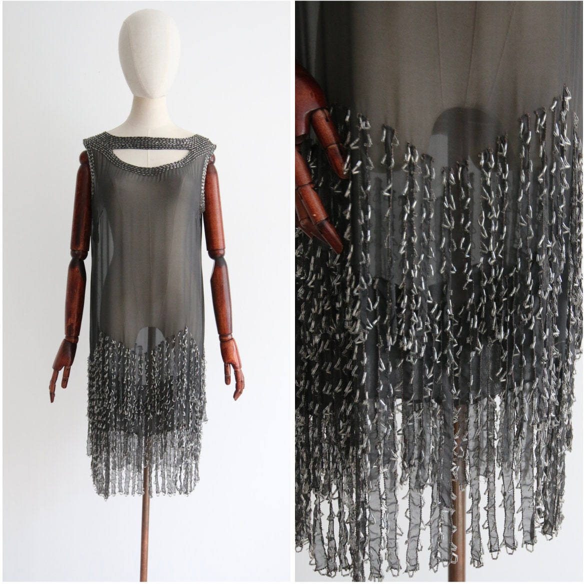 Vintage 1920Er Kleid Perlen Flapper Roaring Twenties Abend Gestuftes Art Deco Fransen Seide Chiffon Uk 12 Us 8 Vintage 1920Er Kleid Perlen Flapper Roaring Twenties Abend Gestuftes Art Deco Fransen Seide Chiffon Uk 12 Us 8 von WillowHilsonVintage