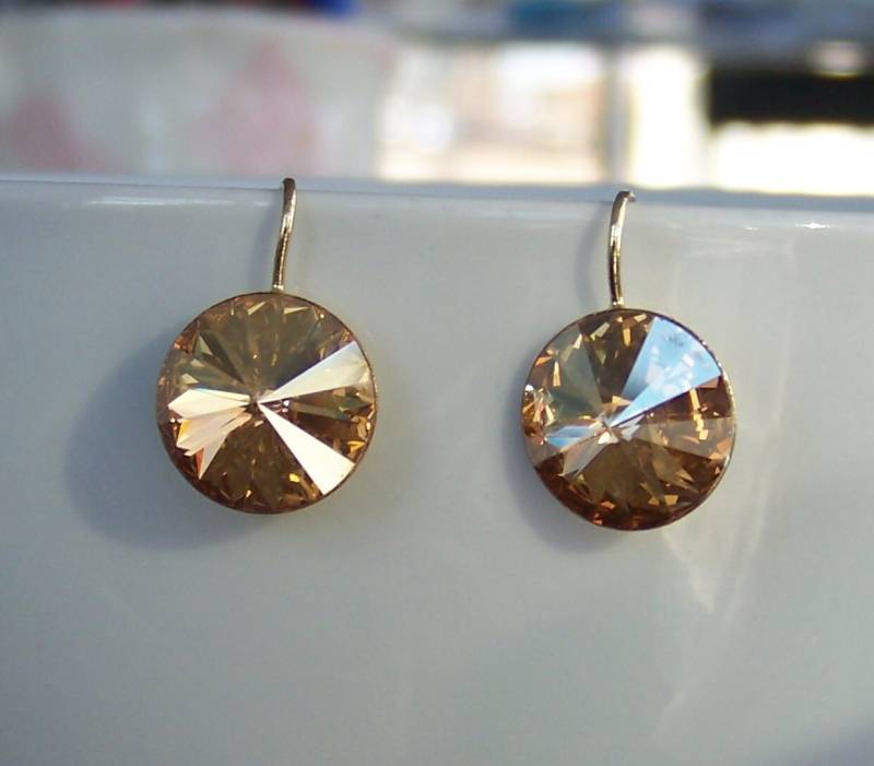 Gold Kristall Ohrringe Swarovski Golden Shadow Rivoli Ohrring Gold Kristall Ohrringe Swarovski Golden Shadow Rivoli Ohrring von WillowLakeJewellery