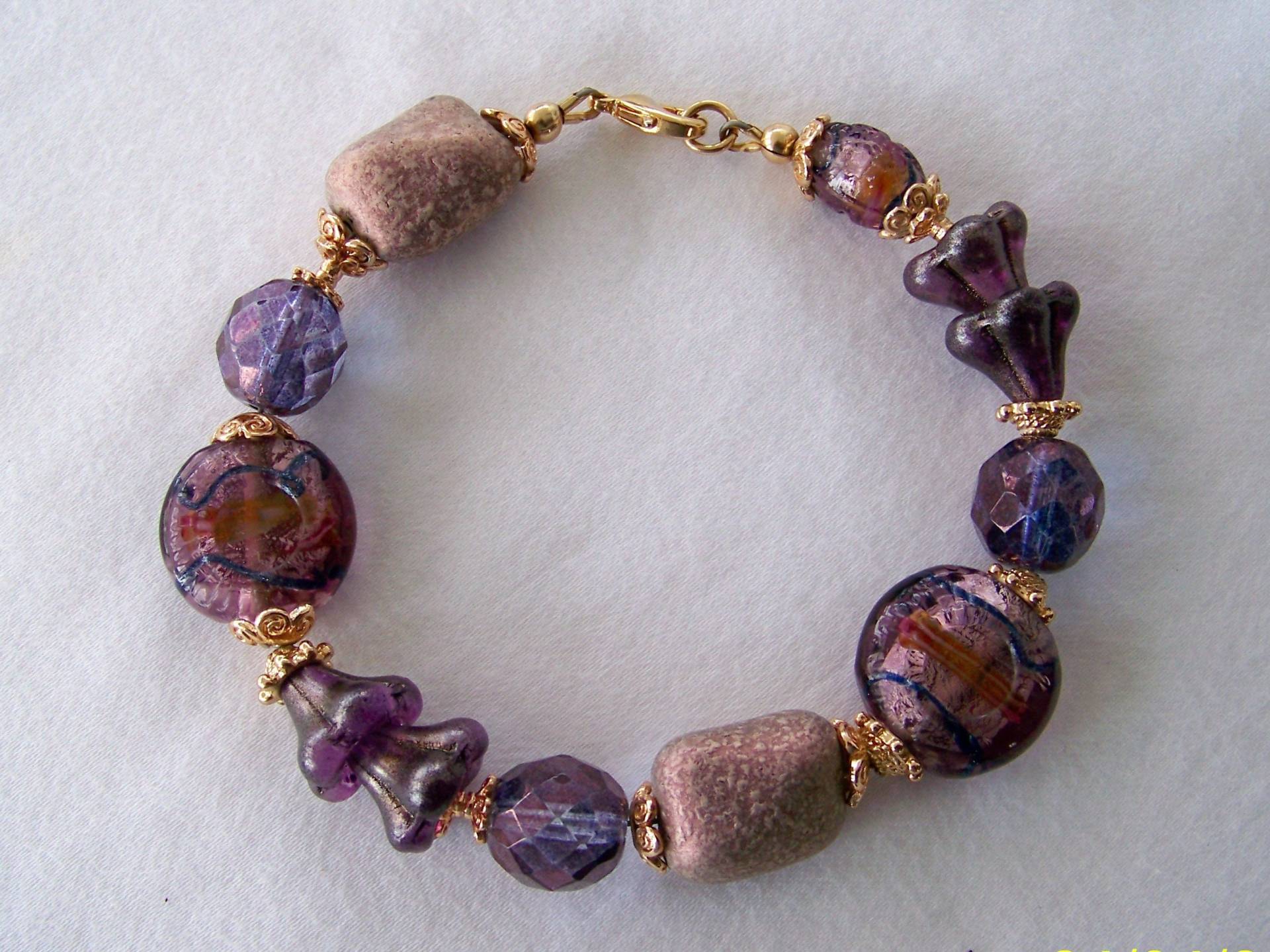 Lila Armband Handgemachte Blaue Lampwork Blau Rosa Lila Armband Handgemachte Blaue Lampwork Blau Rosa von WillowLakeJewellery