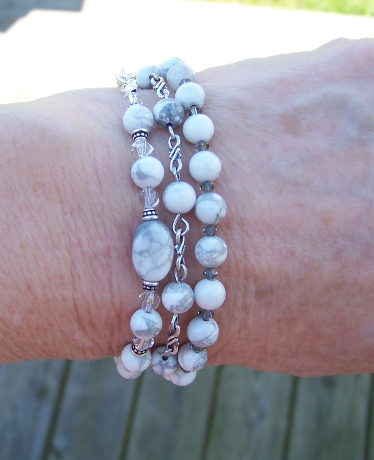 Weiß Howlith Silber Und Kristall Armband Weiß Set Weiß Howlith Silber Und Kristall Armband Weiß Set von WillowLakeJewellery