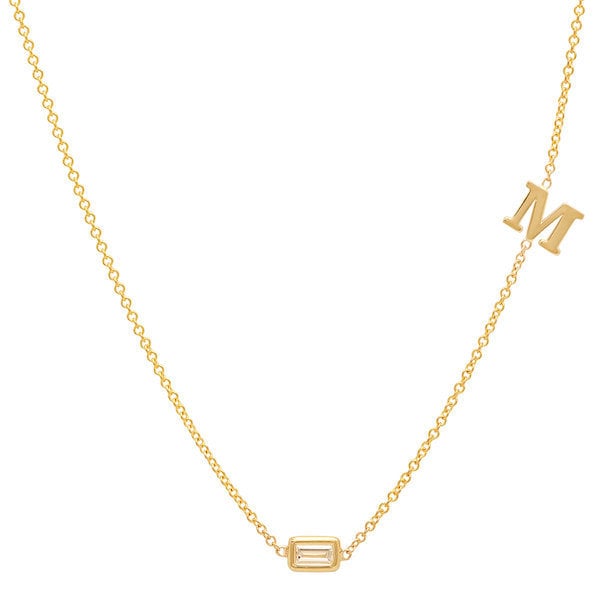 14K Solid Gold Baguette Diamant Initial Halskette - Kyomi Brief 14K Solid Gold Baguette Diamant Initial Halskette - Kyomi Brief von WillowRoeFineJewelry
