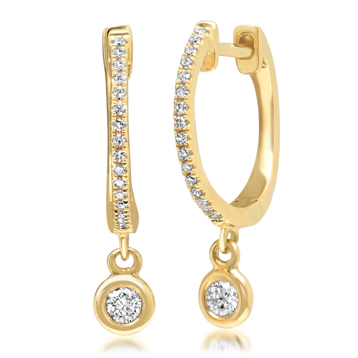 14K Solid Gold Diamant Huggie Creolen 0.16Ct Tropfen 14K Solid Gold Diamant Huggie Creolen 0.16Ct Tropfen von WillowRoeFineJewelry