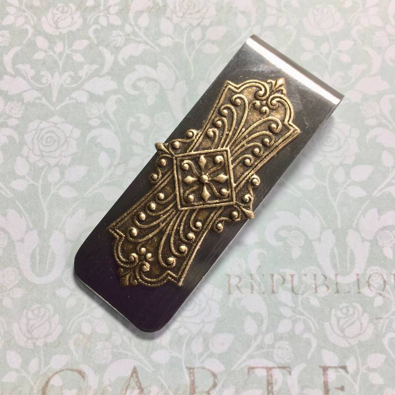 Geldklammer Aus Geprägtem Messing Edelstahl Visitenkartenhalter von WillowandQuinn