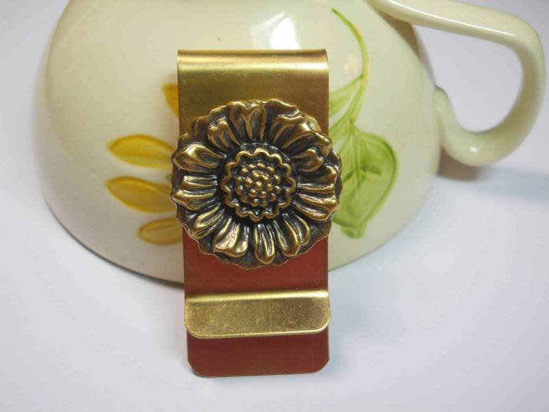 Messing Blume Geldklammer Florale Kartenhalter, Garten Geschenk von WillowandQuinn