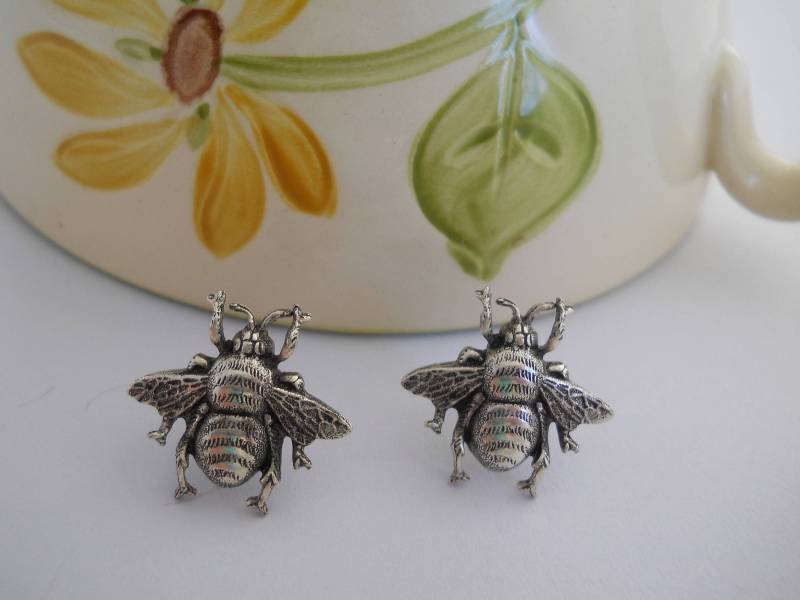 sterling Silber Bienen Ohrstecker Messing Hummel Schmuck von WillowandQuinn