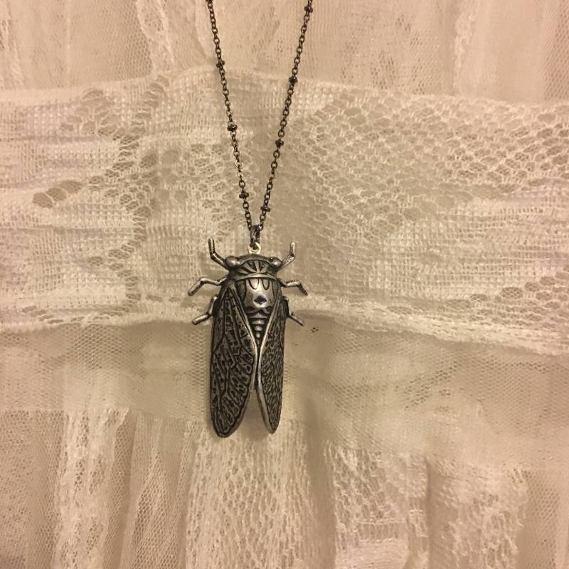 sterling Überzogene Zikade Locket Halskette Entomologie Insekt Schmuck von WillowandQuinn