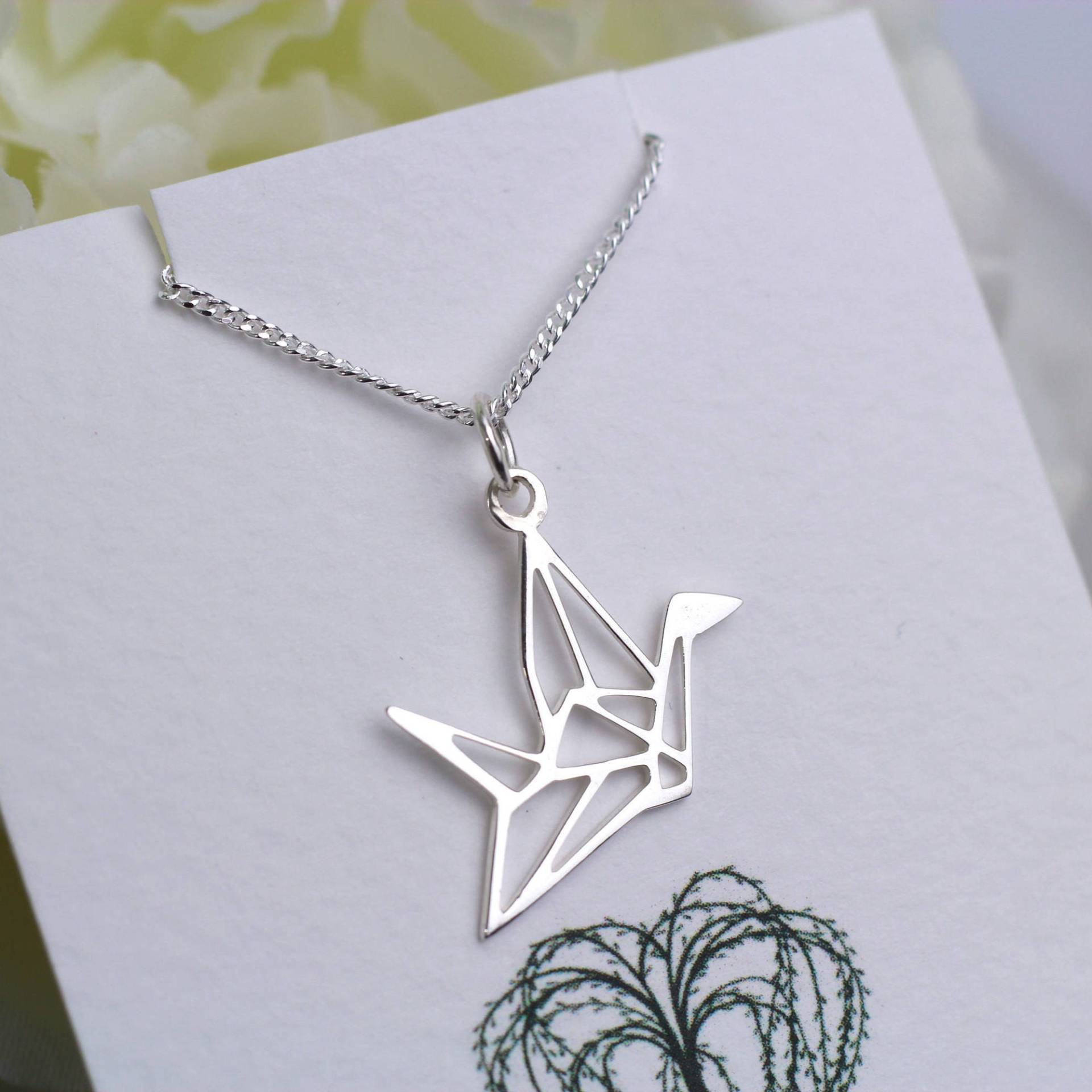 sterling Silber Vogel Halskette, Kran Origami sterling Silber Vogel Halskette, Kran Origami von WillowbrookArtistry