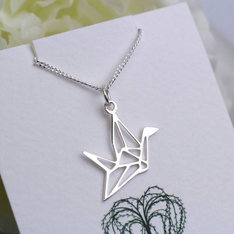 sterling Silber Vogel Halskette, Kran Origami sterling Silber Vogel Halskette, Kran Origami von WillowbrookArtistry