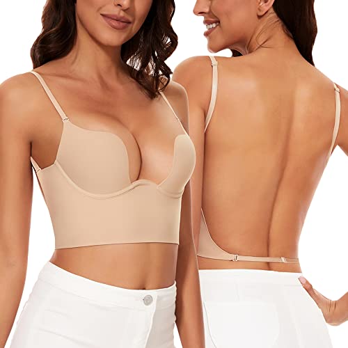 Willuhwisly Damen-BH, rückenfrei, mehrere Positionen, tiefer Ausschnitt, ohne Nähte, umwandelbarer BH, rückenfrei, nude, 80B von Willuhwisly