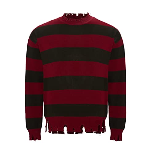 Herren Freddy Pullover Gestreifter Strickpullover Pullover Halloween Kostüm Crop Top Outfit Erwachsene (Rot und Schwarz, L/XL) von Willyacos