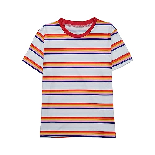 Willyacos Max Mayfield Kostüm Staffel 3 gestreiftes Shirt Cosplay Regenbogen T-Shirt Max T-Shirt für Frauen Crop Top Outfit, Regenbogen, X-Klein von Willyacos