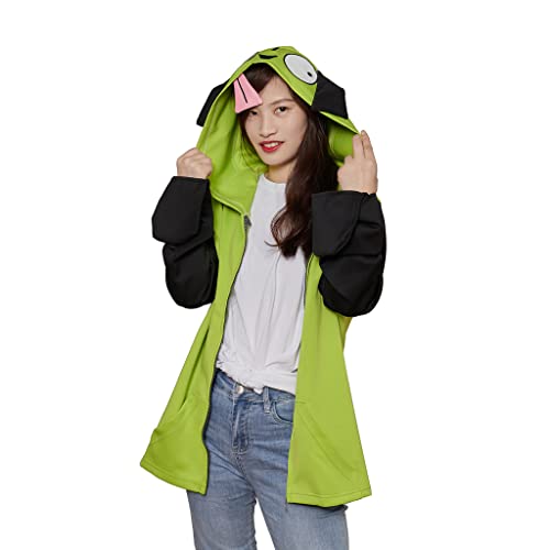 Zim Kostüm Hoodie Gir Cosplay Zip Up Hoodie Jacke Sweatershirt mit Ohren für Damen Herren Erwachsene (Grün, M) von Willyacos