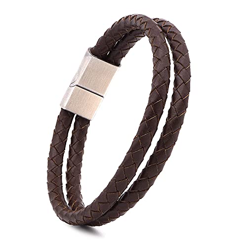 Willys Jewellery Doppelt geflochtenes Lederarmband Herren Armband flach und geflochten aus echtem Leder in Braun Farbe mit Magnetverschluss aus Edelstahl von Willys Jewellery