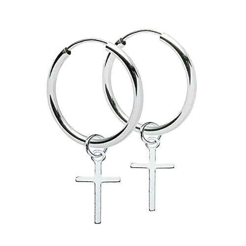 Ohrringe Creolen mit Kreuz aus Sterling Silber 925 für Damen, Herren und Girls (12.0) von Willys Jewellery