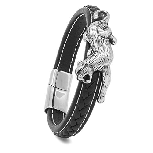 Willys Jewellery Rocker Herren Armband Puma aus Echt-Leder geflochten mit Edelstahl Magnetverschluss (18.0) von Willys Jewellery