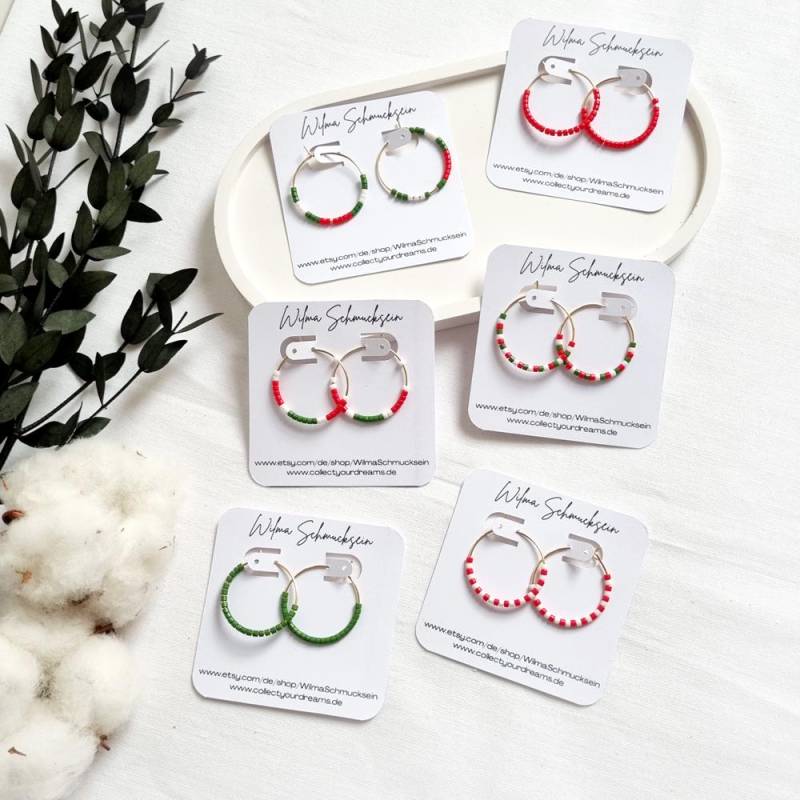 Creolen Weihnachten | Weihnachtsohrringe Perlen Ohrringe Weihnachtsgeschenk Farbige Polymer Clay Handgefertigt von WilmaSchmucksein