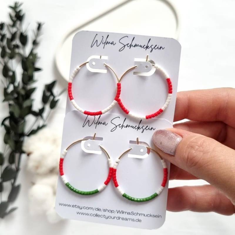 Creolen Weihnachten | Weihnachtsohrringe Perlen Ohrringe Weihnachtsgeschenk Farbige Polymer Clay Handgefertigt Creolen Weihnachten | Weihnachtsohrringe Perlen Ohrringe Weihnachtsgeschenk Farbige Polymer Clay Handgefertigt von WilmaSchmucksein