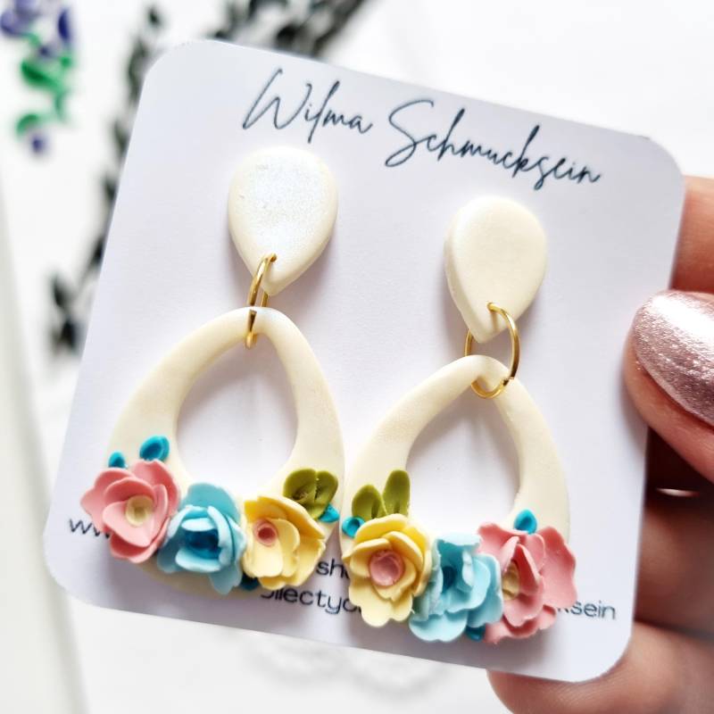 Polymer Clay Ohrstecker Blumen | Blüten Ton Ohrringe Weihnachtsgeschenk Handgefertigt von WilmaSchmucksein