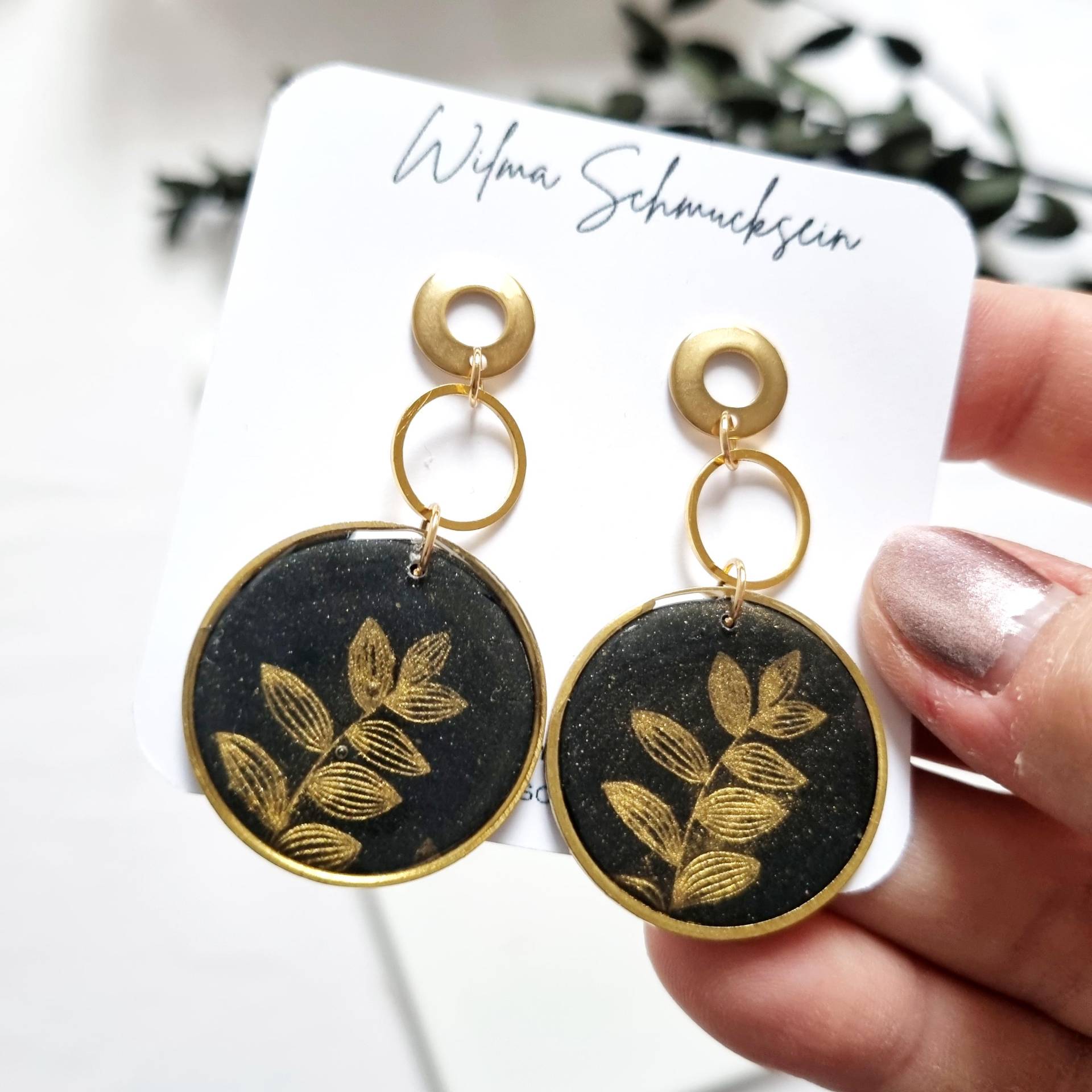 Polymer Clay Ohrstecker Goldblatt | Ton Ohrringe Weihnachtsgeschenk Schwarze Handgefertigt Polymer Clay Ohrstecker Goldblatt | Ton Ohrringe Weihnachtsgeschenk Schwarze Handgefertigt von WilmaSchmucksein