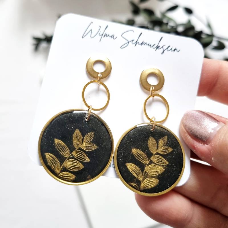 Polymer Clay Ohrstecker Goldblatt | Ton Ohrringe Weihnachtsgeschenk Schwarze Handgefertigt Polymer Clay Ohrstecker Goldblatt | Ton Ohrringe Weihnachtsgeschenk Schwarze Handgefertigt von WilmaSchmucksein