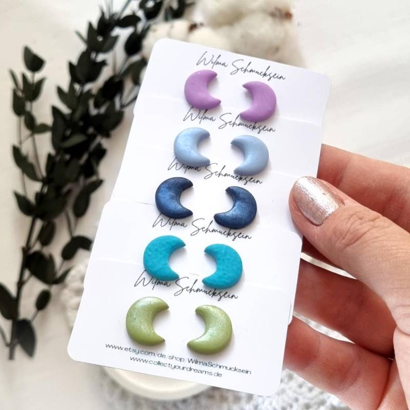 Polymer Clay Ohrstecker Mond | Ton Ohrringe Weihnachtsgeschenk Sommer Handgefertigt von WilmaSchmucksein