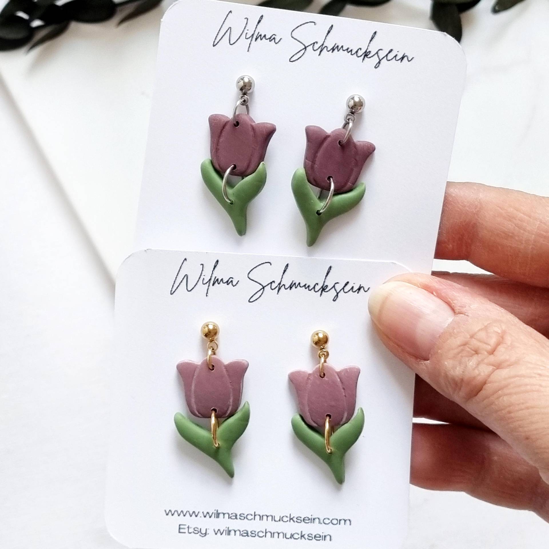 Polymer Clay Ohrstecker Tulpen | Blumen Ton Ohrringe Weihnachtsgeschenk Sommer Handgefertigt von WilmaSchmucksein