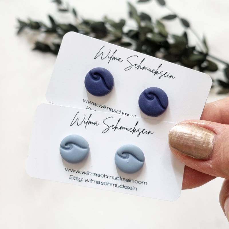 Polymer Clay Ohrstecker Welle | Ton Ohrringe Weihnachtsgeschenk Farbige Handgefertigt Geburtstagsgeschenk von WilmaSchmucksein