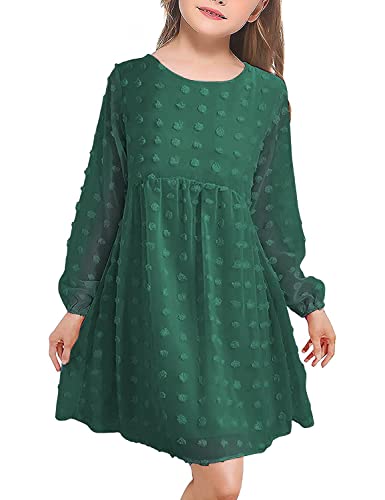 Wilmore Mädchen Kleid Festlich Hochzeit Prinzessin Chiffon Kleider Freizeitkleid A-Linie Langarm Teenager Kinder Kleidung Grün Gr. 130 von Wilmore